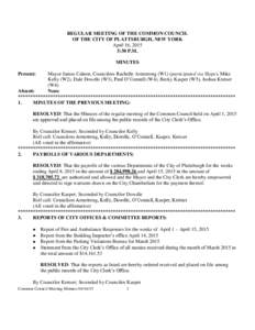 REGULAR MEETING OF THE COMMON COUNCIL OF THE CITY OF PLATTSBURGH, NEW YORK April 16, 2015 5:30 P.M. MINUTES Present: