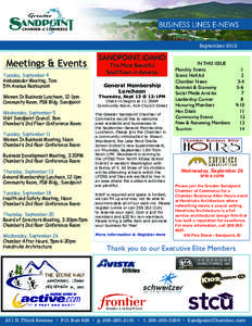 September 2012	  Meetings & Events Tuesday, September 4 Ambassador Meeting, 7am 5th Avenue Restaurant