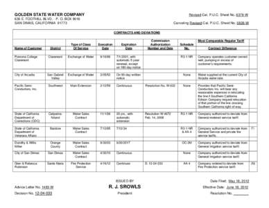 GOLDEN STATE WATER COMPANY  Revised Cal. P.U.C. Sheet No[removed]W 630 E. FOOTHILL BLVD. - P. O. BOX 9016 SAN DIMAS, CALIFORNIA 91773