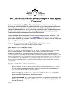      Die Canadian Paediatric Society integriert RealObjects  PDFreactor®  