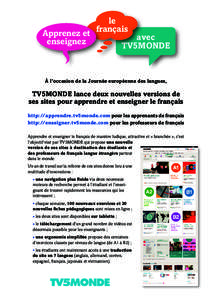 le Apprenez et français avec enseignez TV5MONDE  À l’occasion de la Journée européenne des langues,