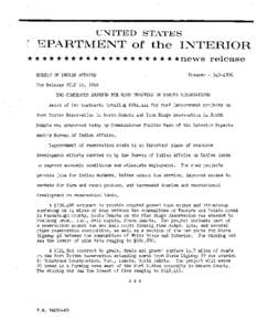 UNITED STATES ! EPARTMENT of the INTERIOR  * * * * * * * * * * * * * * * * * * * * *news