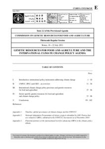 CGRFA[removed]Inf.10 July 2011 Item 2.2 of the Provisional Agenda COMMISSION ON GENETIC RESOURCES FOR FOOD AND AGRICULTURE Thirteenth Regular Session