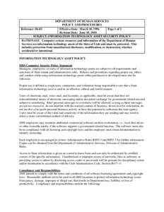 DEPARTMENT OF HUMAN SERVICES POLICY AND PROCEDURES Reference: 06-03 Effective Date: March 18, 1996 Page 1 of 2 Revision Date: June 10, 2010