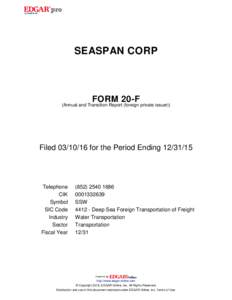 SEASPAN CORP  FORM 20-F (Annual and Transition Report (foreign private issuer))