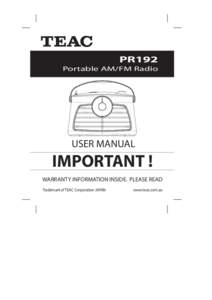 PR192 Portable AM/FM Radio USER MANUAL  IMPORTANT !