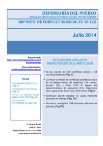 DEFENSORÍA DEL PUEBLO  Adjuntía para la Prevención de Conflictos Sociales y la Gobernabilidad REPORTE DE CONFLICTOS SOCIALES Nº 125