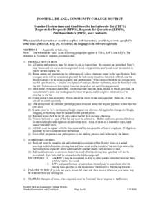 FOOTHILL-DE ANZA COMMUNITY COLLEGE DISTRICT Standard Instructions and Conditions for Invitations to Bid (ITB’S) Requests for Proposals (RFP’S), Requests for Quotations (RFQ’S), Purchase Orders (PO’S), and Contrac