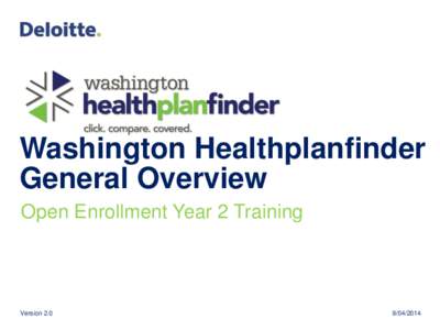 Washington Healthplanfinder General Overview Open Enrollment Year 2 Training Version 2.0