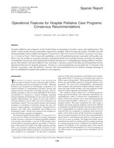 Operational Features for Hospital Palliative Care Programs: Consensus Recommendations