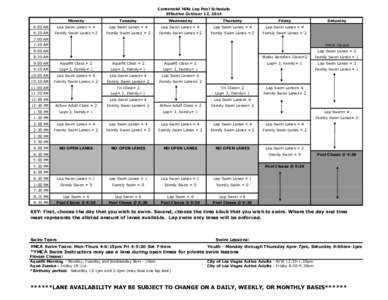 Centennial Hills Lap Pool Schedule Effective October 13, 2014 Monday Tuesday