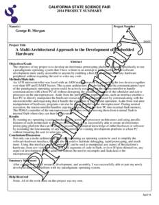 CALIFORNIA STATE SCIENCE FAIR 2014 PROJECT SUMMARY Name(s)  Project Number