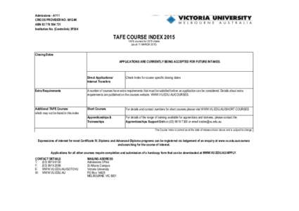 Education in Australia / Postgraduate certificate / Academic certificate / Victoria University /  Australia / Education / Association of Commonwealth Universities / Australian Qualifications Framework
