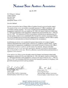 National State Auditors Association July 20, 1999 Mr. William G. Holland Auditor General lies Park Plaza 740 East Ash