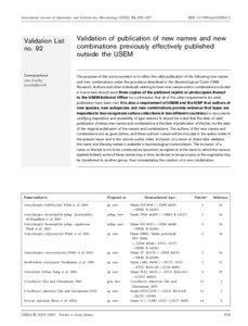 International Journal of Systematic and Evolutionary Microbiology (2003), 53, 935–937  Validation List