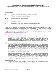 Vermont Mental Health Performance Indicator Project DDMHS, Weeks Building, 103 South Main Street, Waterbury, VT[removed][removed]MEMORANDUM TO: