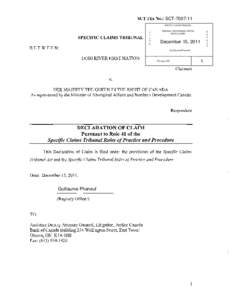 SCT File No.: SCTSCT[removed]SPECIFIC CLAIMS TRIBUNAL SPECIFIC CLAIMS TRIBUNAL  F