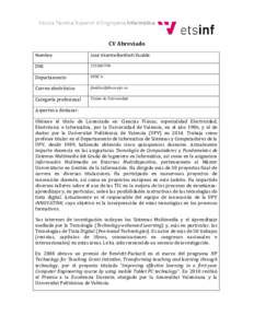 CV Abreviado Nombre José Vicente Benlloch Dualde  DNI