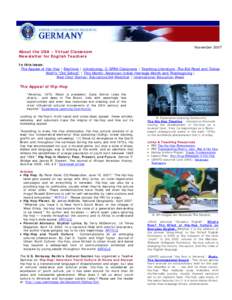 November[removed]About the USA – Virtual Classroom Newsletter for English Teachers  In this issue: