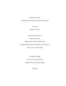 The Director Desired: William Desmond Taylor and 1920’s Star Discourse a thesis by Jennifer L. Wilson