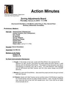 Action Minutes Planning & Development Department Land Use Planning Division Zoning Adjustments Board Thursday, February 25, :11 PM