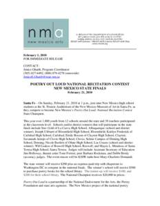 February 1, 2010 FOR IMMEDIATE RELEASE CONTACT: Jenice Gharib, Program Coordinator[removed], ([removed]statewide) [removed]