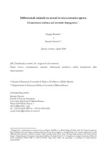 Differenziali salariali tra settori in una economia aperta: L’esperienza italiana nel secondo dopoguerra + . Giorgio Brunello * e Daniele Checchi **