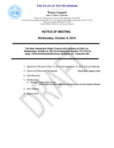 THE STATE OF NEW HAMPSHIRE ____________ Water Council John A. Gilbert, Chairman PO Box 95, 29 Hazen Drive, Concord, New Hampshire[removed]