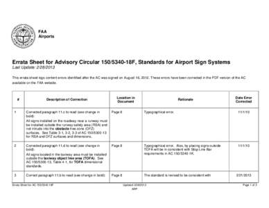 Errata Sheet for AC[removed]18F, Standards for Airport Sign Systems