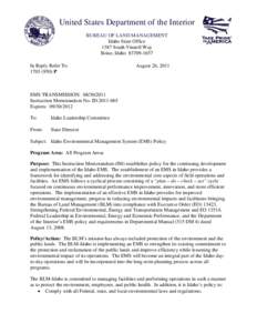 Idaho Environmental Management System (EMS) Policy