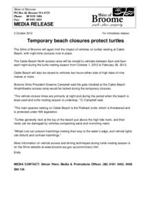 Microsoft Word - MEDIA RELEASE - Turtle season beach closures