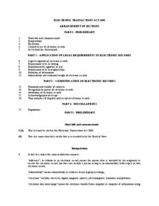 ELECTRONIC TRANSACTIONS ACT 2008 ARRANGEMENT OF SECTIONS PART I – PRELIMINARY.