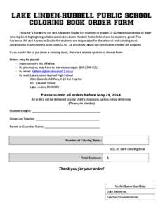 LAKE LINDEN-HUBBELL PUBLIC SCHOOL COLORING BOOK ORDER FORM 	
    