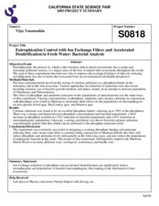 CALIFORNIA STATE SCIENCE FAIR 2003 PROJECT SUMMARY Name(s)  Vijay Yanamadala