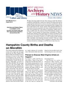 WEST VIRGINIA  Archives and History NEWS  From the Editor: