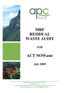 MRF RESIDUAL WASTE AUDIT FOR  ACT NOWaste