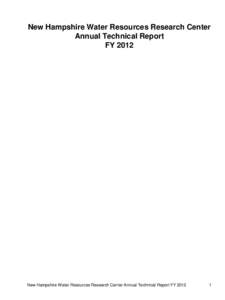 New Hampshire Water Resources Research Center Annual Technical Report FY 2012 New Hampshire Water Resources Research Center Annual Technical Report FY 2012