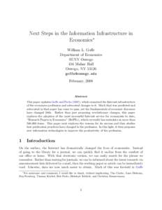 Next Steps in the Information Infrastructure in Economics∗ William L. Goffe Department of Economics SUNY Oswego 416 Mahar Hall