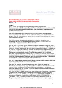 Reseña historica de la cuenca carbonífera carbon Lota, region del Bio-Bio, provincia de Concepción Autor: ¿..?