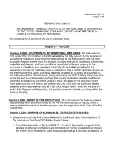 Ordinance No[removed]Page 1 of 34 ORDINANCE NO[removed]AN ORDINANCE TO REPEAL CHAPTER 37 OF THE 1999 CODE OF ORDINANCES OF THE CITY OF URBANDALE, IOWA, AND TO ADOPT NEW CHAPTER 37, A