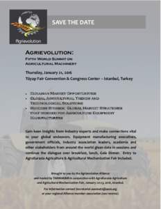 SAVE THE DATE  Agrievolution: Fifth World Summit on Agricultural Machinery