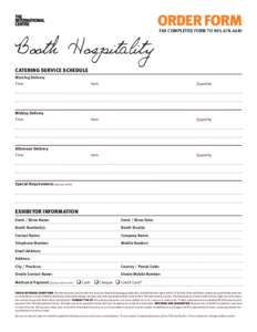 ORDER FORM FAX COMPLETED FORM TOBooth Hospitality CATERING SERVICE SCHEDULE