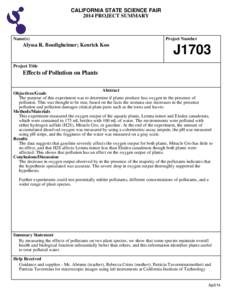 CALIFORNIA STATE SCIENCE FAIR 2014 PROJECT SUMMARY Name(s)  Alyssa R. Boedigheimer; Kenrick Koo