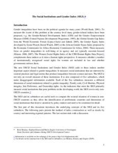 Socioeconomics / Index numbers / Social Institutions and Gender Index / Development economics / International economics / Sociology / Gender /  Institutions and Development Database / Gender Empowerment Measure / Gender-related Development Index / Gender equality / Development / Economics