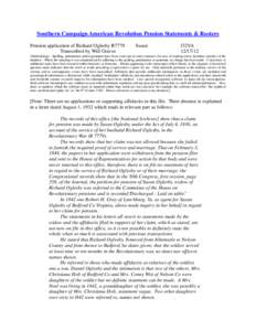 Southern Campaign American Revolution Pension Statements & Rosters Pension application of Richard Oglesby R7779 Transcribed by Will Graves Susan