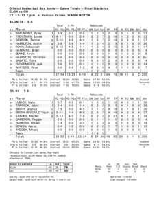 Official Basketball Box Score -- Game Totals -- Final Statistics ELON vs GU[removed]p.m. at Verizon Center, WASHINGTON ELON 76 • 5-6 ##