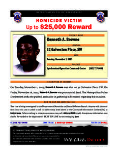 METROPOLITAN POLICE DEPARTMENT WASHINGTON, DC HOMICIDE VICTIM  Up to $25,000 Reward