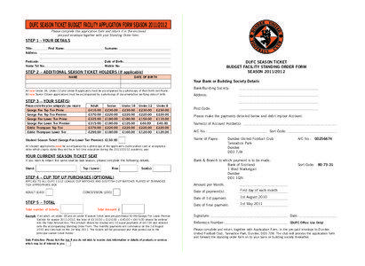 DUFC SEASON TICKET BUDGET FACILITY APPLICATION FORM SEASON[removed]Please complete this application form and return it in the enclosed pre-paid envelope together with your Standing Order form.