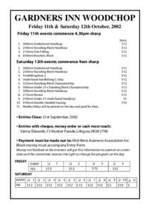 GARDNERS INN WOODCHOP Friday 11th & Saturday 12th October, 2002 Friday 11th events commence 4.30pm sharp.