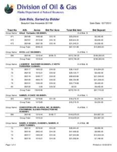 Sale Bids, Sorted by Bidder Beaufort Sea Areawide 2011W Tract No Group Name:  ADL